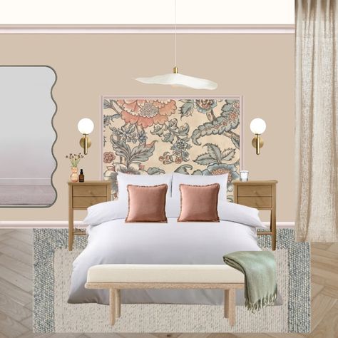 How about making a statement wall without fully committing to wallpapering the entire wall? Consider highlighting a section behind the bed, and framing it around the edges to create a focal point that enhances the bed area. Paint colour is @littlegreenepaintcompany ‘Masquerade Mid’ and wallpaper ’Sackville Street’ #bedroomdesign #moodboard #bedroominspo #littlegreene #wallpaper #interiorstyling #interiordesign #internationalwallpaper #wallpaper #featurewall #headboard Wallpaper Behind Bed, Painting Above Bed, Ceiling Crown Molding, Classic Bedroom, Paint Colour, Statement Wall, Above Bed, Panel Headboard, Wallpaper Bedroom