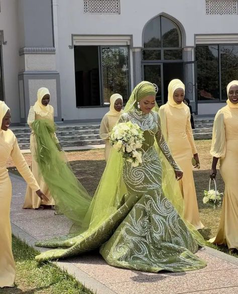 Ugandan Muslim bride dressed by Joe Grace. #bride #wedding #hijabi #bridal #muslimbride #muslimdress #muslimwedding #greendress #nikka Muslin Wedding Dress, African Muslim Wedding, Nikkah Inspiration, Islamic Bridal Dress, Ugandan Wedding, African Wedding Dress Ankara, Hijabi Wedding Dress, Muslim Wedding Dress Hijab Bride, Hijabi Bride