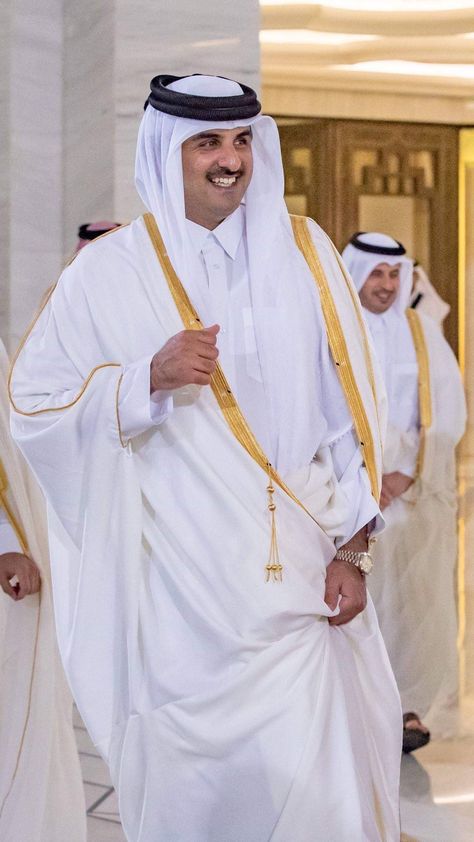 His Highness Sheikh Tamim Bin Hamad Al-Thani Emir of the State of Qatar Sheikh Tamim Bin Hamad Al Thani, Hamad Bin Khalifa Al Thani, Tamim Bin Hamad Al Thani, Sheikh Tamim, Qatar National Day, God Clothes, Night Club Aesthetic, Arabic Clothing, Princess Diana Fashion