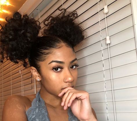 Pinterest | @ Haleyyxoo† Buns With Edges, Edges Hair, Space Buns, Pinterest Hair, Natural Hair Styles Easy, Hair Laid, Penteado Cabelo Curto, Follow Button, Baddie Hairstyles