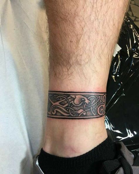 Norse Bracelet Tattoo, Celtic Band Tattoo, Arm Cuff Tattoo, Ankle Band Tattoo, Traditional Viking Tattoos, Ankle Tattoo Men, Leg Band Tattoos, Wrist Band Tattoo, Band Tattoos For Men