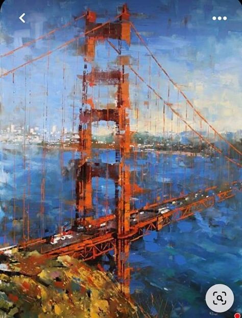 Golden Gate Bridge Painting, Mark Lague, Bridge Painting, Bridge City, Bridge Art, Art Frames, Oil Pastel Art, City Painting, Boat Painting