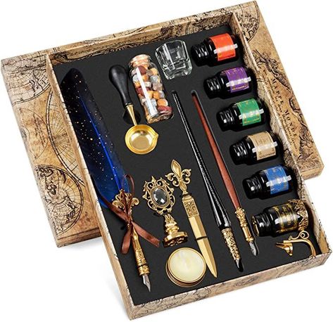 Hethrone Calligraphy Set Quill Pen Dip Pen and Ink Set 16 Pieces with Feather Calligraphy Pen, Glass Pen, Wooden Dip Pen,11 Nibs, Wax, Pen Holder, Color Ink and Elegant Box Dip Pen Calligraphy, Copper Pen, Feather Quill Pen, Calligraphy Pen Set, Fountain Pens Calligraphy, Glass Pen, Feather Quill, Pen Calligraphy, Calligraphy Set