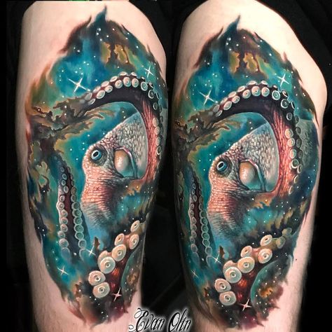 Space Octopus, Mens Leg Piece | Best tattoo design ideas Animal Tattoo Designs, Beach Inspired Tattoos, Underwater Tattoo, Octopus Tattoo Sleeve, Octopus Tattoo Design, Octopus Tattoos, Ocean Tattoos, Beach Tattoo, Octopus Tattoo