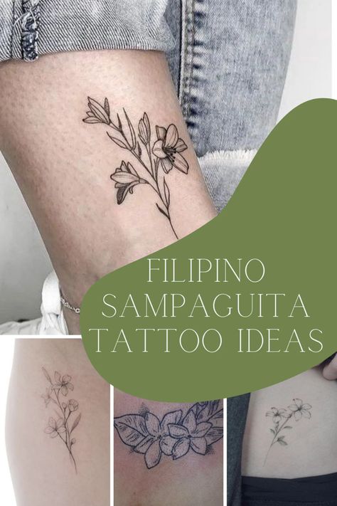 Unique Sampaguita Tattoo Ideas (Jasmine Flowers) - TattooGlee Sampaguita Fine Line Tattoo, Sampaguita Jasmine Flower Tattoo, Philippine Tattoo Ideas, Filipino Flower Tattoo Philippines, Philippines Inspired Tattoo, Filipino Sampaguita Tattoo, Jasminum Sambac Tattoo, Sampaguita Tattoo Philippines, Sampaguita Tattoo Minimalist