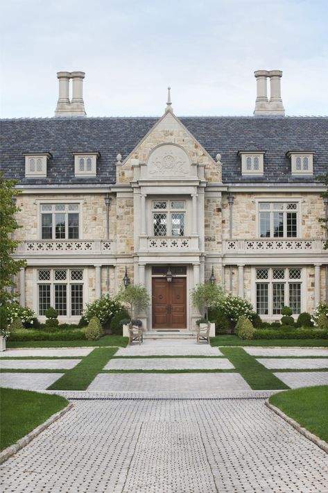 Jacobean Country Home - Wadia Associates Wadia Associates, Jacobean Architecture, Jacobean House, Country Home Design, Brick Mansions, Stone Homes, Dining Room Wainscoting, Stone Mantel, Bunk Beds Built In