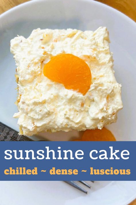 Sunshine Cake - Chef Alli Florida Sunshine Cake, Sun Shine Cake, Lemon Sunshine Cake, Sunkist Cake, Sunshine Desserts, Orange Sunshine Cake, Sunrise Cake, Sunshine Cake Recipe, Pineapple Sunshine Cake Recipe