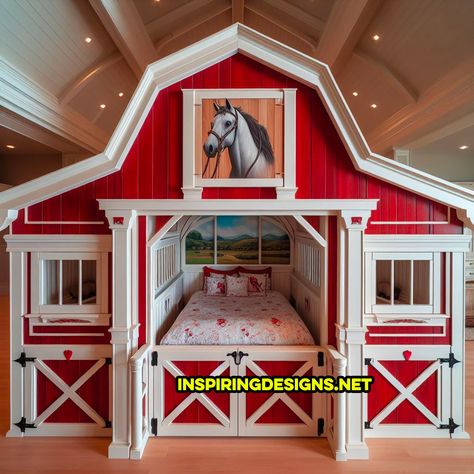 Horse Stable Bedroom Ideas, Girls Horse Bedroom Ideas, Horse Room Ideas, Horse Bedroom Ideas For Teens, Horse Bed, Horse Room Decor, Loft Beds For Teens, Horse Themed Bedrooms, Kids Barn