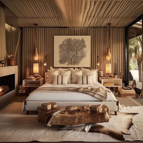 What's the most formative trip you've ever taken? For me it's the African safari #luxurysafari #hospitalitydesign #africansafari #safari… | Instagram Luxury African Safari Lodge, African Bedroom Ideas, Safari Interior Design, Afro Architecture, Safari Lodge Interior, Bali Room, Jungle Villa, African Bedroom, Warm Bedroom Colors