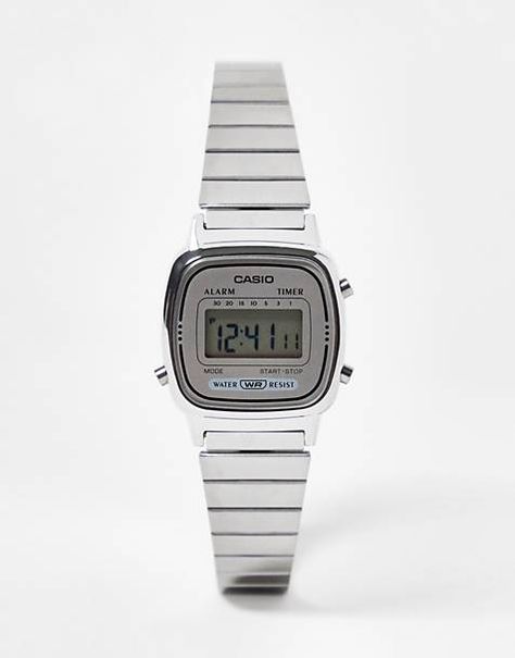 Casio Silver Watch, Casio Vintage Watch, Tags And Labels, Designer Bracelet, Wrist Bracelet, White Watch, Jewelry Lookbook, Bar Bracelets, Black Mirror