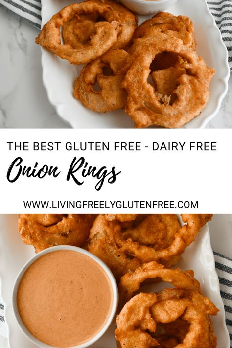 Gluten Free Onion Rings Dairy Free Onion Rings, Onion Rings Air Fryer, Campfire Sauce, Gluten Free Onion Rings, Onions Rings, Paleo Gluten Free Recipes, Gluten Free Vegetarian Recipes, Best Gluten Free, Delicious Gluten Free Recipes