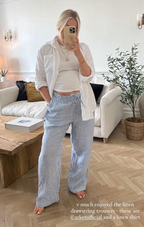 Blue Striped Trousers Outfit, Stripped Pants Outfit, Striped Linen Pants Outfit, Striped Trousers Outfit, Pijama Outfit, Summer Linen Trousers, Linen Trousers Outfit, Pijama Pants, White Linen Pants Outfit