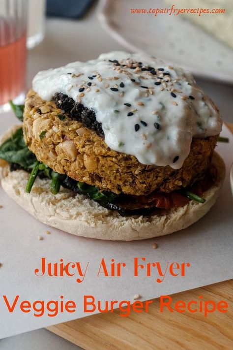 Juicy Air Fryer Veggie Burger Air Fryer Veggie Burger, White Bean Burger, Vege Burgers, Veggie Burger Recipe, Veggie Burgers Recipe, Vegan Burger, Veggie Burgers, Bean Burger, Air Fryer Healthy