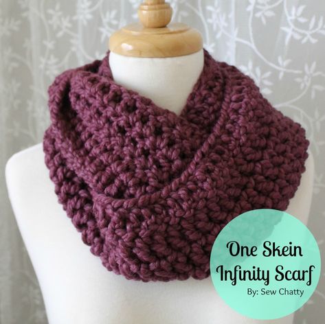 {One Skein Infinity Scarf Pattern}   Hi friends! I hope your week is off to a great start! I'm so excited because today, I am sharing with you my very first crochet pattern!!! Just in time for the holidays too because this will be such a beautiful handmade gift!!!         I had to make a few to get the pattern just right. For the outtakes, see my Instagram feed :) I just love how the final pattern turned out! I hope you do to!      Materials:  One Skein of Lion Brand Wool-Ease Thick and Quick. { Crochet Products, Knitted Cowl, Infinity Cowl, Infinity Scarf Pattern, Lion Brand Wool Ease, Crochet Scarf Pattern Free, Crochet Infinity Scarf, Cowl Scarf, Crochet Motifs