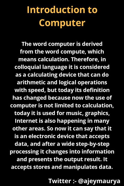 Introduction to Computer Introduction To Computer, Computer Notes, Computer Knowledge, Computer Science, Logic, Science, Computer, Writing, Quick Saves