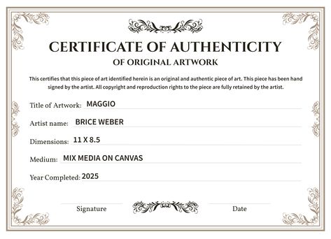 Painting Certificate Of Authenticity, Art Certificate Of Authenticity, Certificate Of Authenticity Art Template, Certificate Of Authenticity Design, Certificate Of Authenticity Art, Award Templates Free, Painting Clothing, Work Templates, Art Certificate