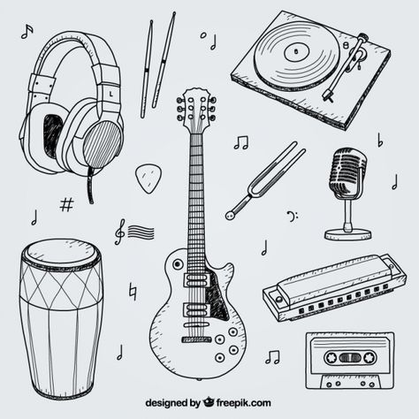 Drawing Related To Music, Music Tools Drawing, Music Related Doodles, Sketch Of Musical Instruments, Musical Instruments Line Art, Music Festival Logos, Festival Logo, Music Festival Poster, Music Illustration