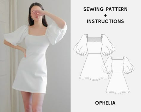 OPHELIA Puff-sleeved Knit Dress Digital Sewing Pattern Xs-2xl - Etsy Australia Diy Puff Sleeves, Puff Sleeve Dress Pattern, Stylish Sewing Patterns, Sewing Dresses For Women, Modern Sewing Patterns, Dress Neck, Clothes Sewing, Couture Mode, Fairytale Dress