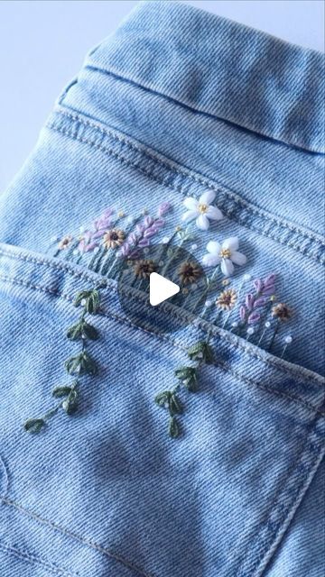 HanEmbroiders on Instagram: "embroider my favorite @americaneagle jeans with me🪡👖🌸✨ I embroider things that aren’t shoes sometimes!���😉 I’ll be making a tutorial for this very soon🫶🏻🤍  #embroidery #handembroidery #handembroidered #art #artist #artistsoninstagram #diy #craft" Embroidered Jean Hems, Embroidered Jeans Flowers, Floral Embroidery Medium Wash Cotton Jeans, Floral Embroidered Jeans In Denim, High-rise Embroidered Denim Blue Jeans, Cute Embroidery, February 22, Art Artist, Things That