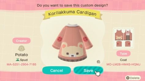 Custom Designs Acnh, Cute Rilakkuma, Animal Crossing Pc, Rilakkuma, Make Art, Animal Crossing, Cute Designs, Pixel Art, Cardigans