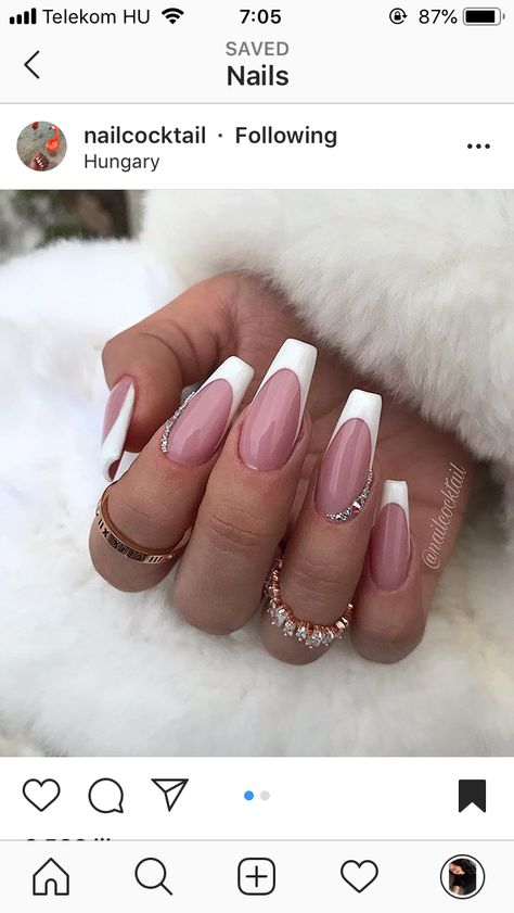 Francia Nails, Balerina Nokti French, French Manicure With Rhinestones, French Manicure Acrylic Nails, Glitter French Nails, Luv Nails, Bridesmaids Nails, Cute Toe Nails, Fall Acrylic Nails