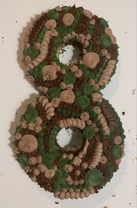 Camo color themed number cake for an Army birthday! My 8 year old is going to love this! Army Cakes For Boys, Camo Cakes For Boys, Themed Number Cake, Camo Birthday Cakes, Camo Cakes, Army Birthday Cakes, Camo Cake, Army Cake, Military Cake