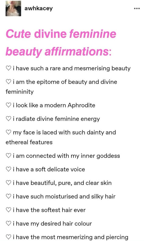 Feminine Flowy Style, Divine Beauty Affirmations, Glow Up Manifestation Affirmations, Beauty Subliminal Affirmations, Beauty Affirmations Law Of Assumption, Beauty Manifestation Affirmations, Beauty Affirmations Law Of Attraction, It Girl Affirmations, Beautiful Affirmations