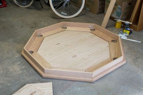 Playing surface cutout Poker Table Diy, Octagon Poker Table, Poker Table Plans, Outdoor Woodworking Plans, Woodworking Table Plans, Measuring Tools Woodworking, Woodworking Desk Plans, Woodworking Bench Vise, Woodworking Software