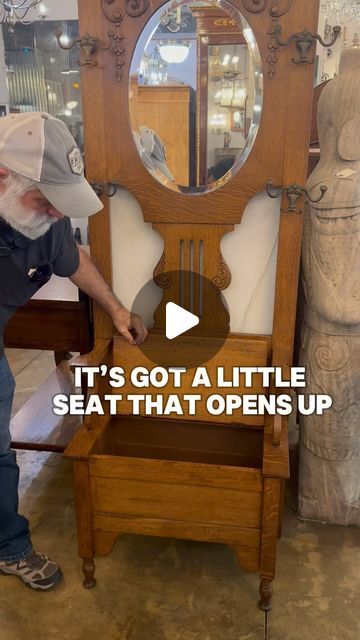 Olde Good Things on Instagram: "Restored oak hall tree with seat that opens up for storage! DM to inquire. 

• 2420 Broadway New York, New York
• 30.5 in. W x 74.5 in. H x 15.5 in. D
• Shipping everywhere!

#oldegoodthings #antiqueshopny #antiquefurniture #architecturalsalvage #interiordesign #oakfurniture #halltree #entrywaydecor #entrywayseat #coattree #hallbench #entrywayideas #entrywaydesign #entryway #coathook #coatrack #oak #beveledmirror #brasshardware #decorativehardware #antiques #antiqueshop #antiquestore" Antique Hall Tree, Broadway New York, Hall Bench, Coat Tree, Entry Way Design, Hall Tree, Oak Furniture, Beveled Mirror, New York New York