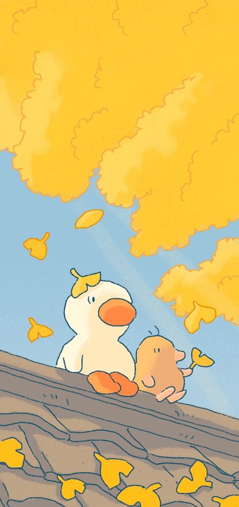 Autumn Duck Wallpaper, Cute Yellow Duck Wallpaper, Fall Duck Wallpaper, Duck Pfp Aesthetic, Duck Iphone Wallpaper, Duck Wallpaper Aesthetic, Duck Character, Swan Wallpaper, Penguin Illustration