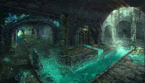 Fantasy Sewer Concept Art, Sewer Entrance Concept Art, Dungeon Entrance Concept Art, Sewer Entrance, Sewer City, Underground Ruins, Clinic Art, Post Apocalyptic City, Dnd World Map