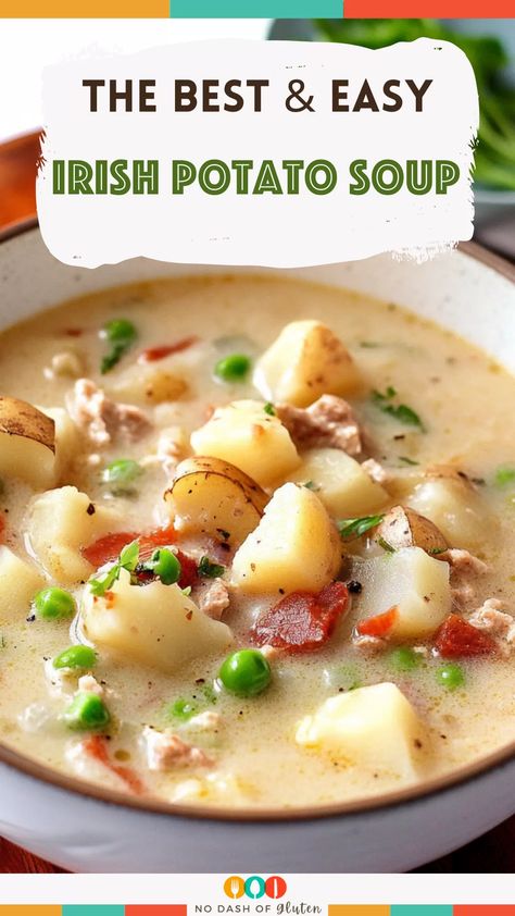 Irish Potato Soup Irish Potato Soup Recipes, Easy Irish Dinner Recipes, Irish Bacon Cabbage And Potato Soup, Potatoe Soup Recipe Best, Irish Food Traditional, Irish Potatoes Recipe, Easy Creamy Potato Soup, Chicken And Potato Soup, Easy Dinner Menu