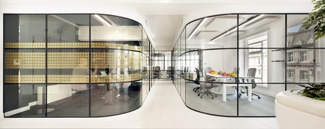 Demountable Glass Partitions Curved Glass Wall, Interior Partition, Coworking Space Design, Crown Estate, Glass Partition Wall, Corporate Interiors, Co Working Space, Office Floor, Room Screen