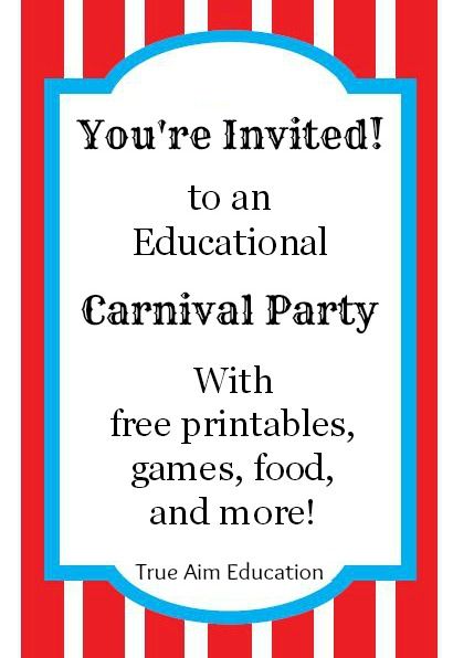 Throw an Educational Carnival Party: Games, Free Printables, and Food!  Perfect for a preschool, elementary or VBS! Literacy Carnival Games, Educational Carnival Games, Reading Carnival Games, Carnival Theme Literacy Night, School Carnival Ideas Elementary, Preschool Carnival Games, Preschool Carnival, Carnival Party Games, School Carnival Games