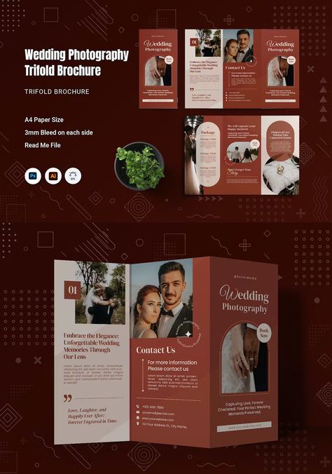 Brochure Graphic, Trifold Brochure Design, Trifold Brochure Template, Trifold Brochure, Brochure Design Template, Wedding Design, Print Templates, Brochure Design, Brochure Template