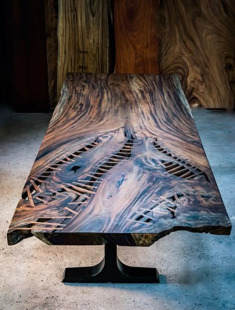 Fixed Golden Acacia Live Edge Furniture Ideas, Unique Wood Furniture, Wood Slab Dining Table, Raw Wood Furniture, Ski House Decor, Diy Resin Table, Trim Carpentry, Epoxy Tables, Epoxy Wood Table