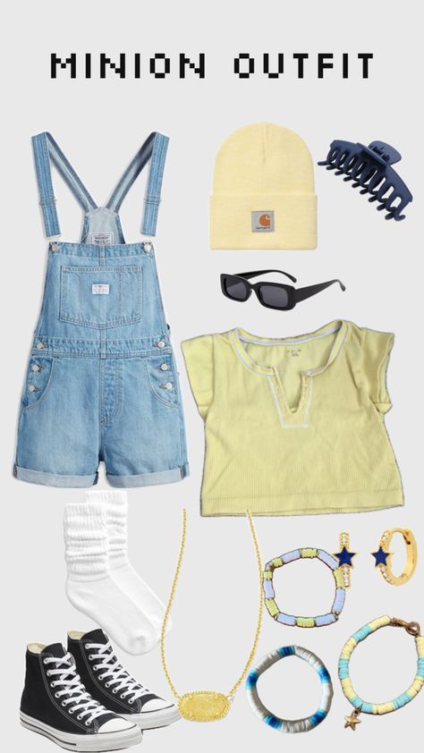 Outfit inspired by minions Preppy Minion Costume, Minion Spirit Day, Disney Day At School Outfits, Disney Spirit Day, Character Day Outfits Spirit Week, Minions Outfit, Disney Character Outfits Spirit Week, Minion Outfit Ideas, Minion Inspired Outfit