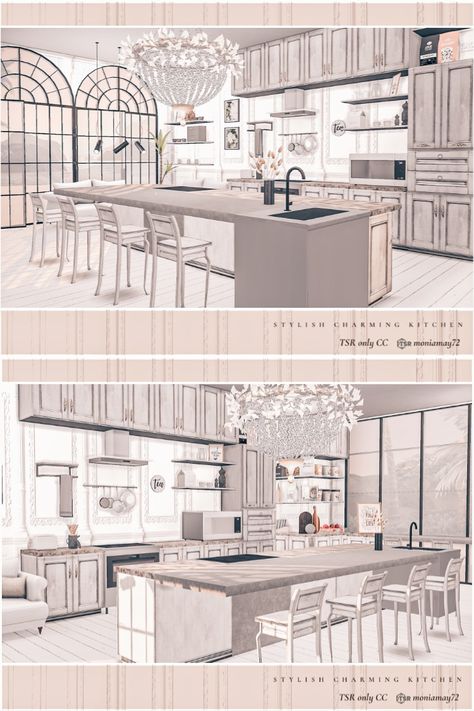 Sims 4 French Kitchen, Sims 4 Cc Platinumluxesims, Kerrigan House Designs, Sims 4 Large Kitchen Ideas, The Sims 4 Cc Luxury Decor, Sims 4 Cc Luxury Kitchen, Sims4 Cc Dining Room, Sims 4 Cc Rooms Kitchens, The Sims 4 Cc Vintage Furniture