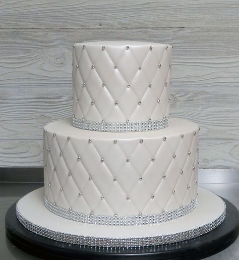 Cake With Diamonds, Silver Wedding Anniversary Cake, Diamond Wedding Cakes, 60th Cake, Quilted Cake, 25 Anniversary Cake, Sons Wedding, Bling Wedding Cakes, Wedding Cake Ribbon