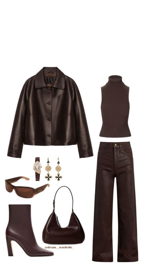 Fall brown outfit inspiration Dark Brown Handbag Outfit, Brouges Women, Light Brown Outfit, Brown Handbag Outfit, Brown Aesthetic Outfits, Brown And Black Outfit, Brown Monochrome Outfit, Autumn True, Brown Aesthetic Outfit