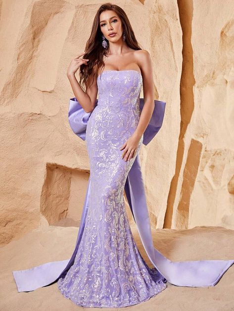 Lilac, SKU: sz2303249582972033, SHEIN, $61.99 Dresses With Bow, Colorful Dresses Formal, Black Tie Wedding, Game Dresses, Bow Back, Big Bow, Lilac Purple, Maxi Gowns, Mermaid Dresses