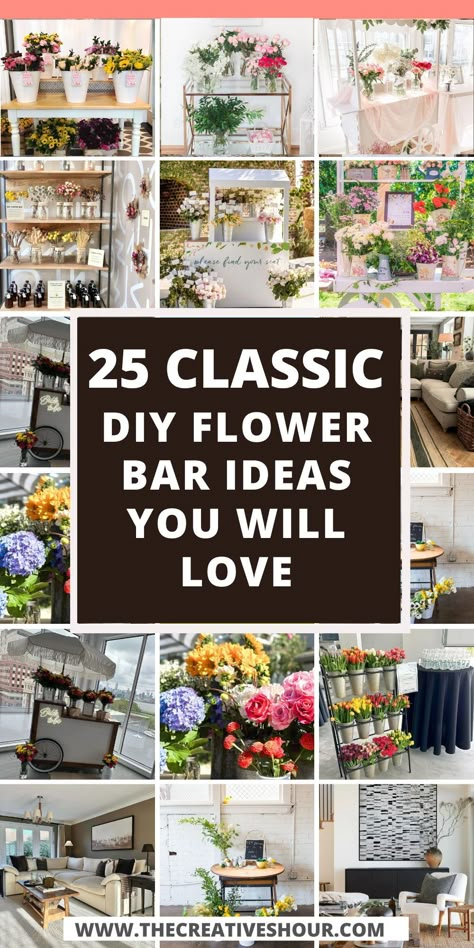 Elevate your bridal shower with a DIY Flower Bar! This step-by-step guide offers innovative ideas for stands, carts, and signage, ensuring your flower bar is as beautiful as it is functional. Learn how to arrange a variety of bouquets, design eye-catching displays, and ensure your setup is a hit. Whether you're a DIY novice or a seasoned pro, these setup ideas will inspire you to create a personalized, floral experience for all your guests. Pick Your Own Flower Bar, Diy Flower Shower Wedding, Diy Floral Display Stand, Flower Carts Ideas, Floral Shower Decor, Flower Bar Vases, Flower Bar Farmers Market, Fall Flower Bar Ideas, Flower Bar For Party