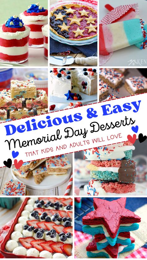 Make your Memorial Day gathering unforgettable with these festive red, white, and blue desserts! Show your support for our troops with every delicious bite. Desserts | Pie | Summer | Patriotic Food | Patriotic Desserts | Patriotic Treats | Easy Patriotic Desserts | 4th of July Desserts | Memorial Day Desserts Patriotic Dessert Table, Toilet Paper Roll Binoculars, Paper Roll Binoculars, Red White And Blue Desserts, Patriotic Recipes, Memorial Day Desserts, Patriotic Treats, Camping Crafts For Kids, Patriotic Food