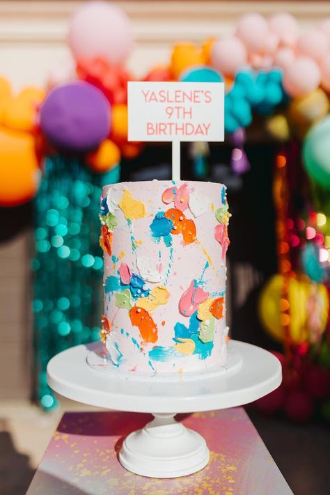 Bright Birthday Cakes, Splatter Cake, Personal Desserts, Colorful Birthday Cake, Pedestal Tables, Smash Cake Girl, Social Design, Balloon Cake, Fairy Party