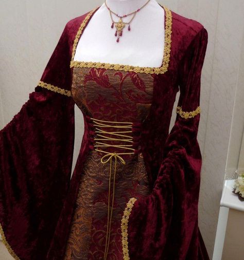 dresses from the 1400's | Renaissance Burgundy Velvet and ... 1400s Dresses, Velvet Medieval Dress, Tapestry Dress, Medieval Dresses, Mother Gothel, Medieval Gown, Dress Bodice, Old Fashion Dresses, Royal Dresses