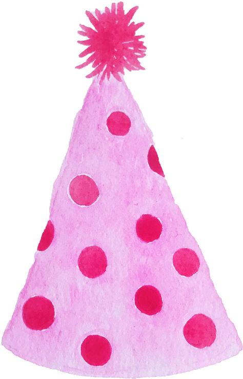 Birthday Hat Illustration, Party Hat Drawing, Birthday Hat Png, Watercolor Balloons, Watercolor Party, Something Creative, Polka Dot Party, Watercolor Birthday, Birthday Party Hats