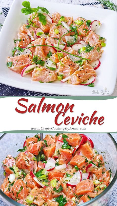 Low Calorie Appetizers, Salmon Ceviche, Sommer Mad, Ceviche Recipe, Salmon Dishes, Sushi Recipes, Seafood Dinner, Fish Dishes, Seafood Dishes