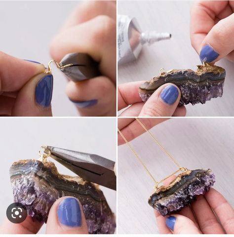 Stone Necklace Diy, Stone Settings Jewelry, Raw Quartz Necklace, Box For Jewelry, Aventurine Necklace, Diy Jewelry Accessories, Rock Jewelry, Crystal Crafts, Diy Crystals