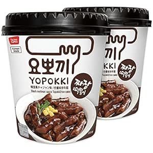 Yopokki Instant Tteokbokki Cup (Jjajang, Cup of 2) Korean Street food with Jjajang flavored sauce Topokki Rice Cake - Quick & Easy to Prepare Food Tteokbokki, Korean Rice Cake, Spicy Rice, Bean Flour, Korean Snacks, K Dramas, Korean Street Food, Korean Dishes, Korean Street