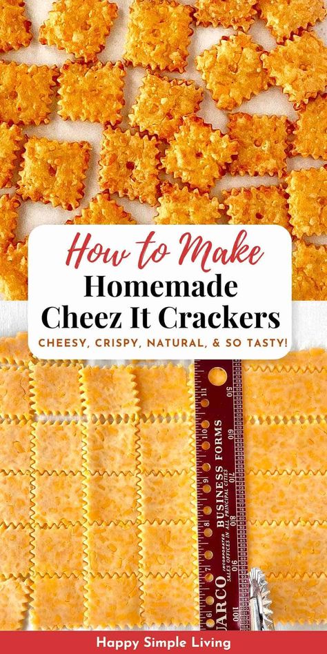 Upgrade your snack game with these delicious homemade cheese crackers! Made with sharp cheddar cheese and creamy butter, this copycat Cheez It recipe is the perfect snack for any occasion. Serve with your favorite spreads, soups, or charcuterie board for a savory snack that everyone will love. Perfect for parties, game nights, and snacking. Diy Cheese Crackers, Cheez It Recipe, Homemade Cheez Its, Homemade Crackers Recipe, Homemade Cheese Crackers, Diy Cheese, Baked Crackers, Homemade Crackers, Game Snacks